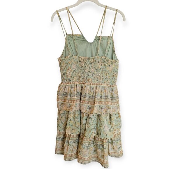American Eagle Green Floral Tiered Mini Dress Petite Large - Picture 5 of 13
